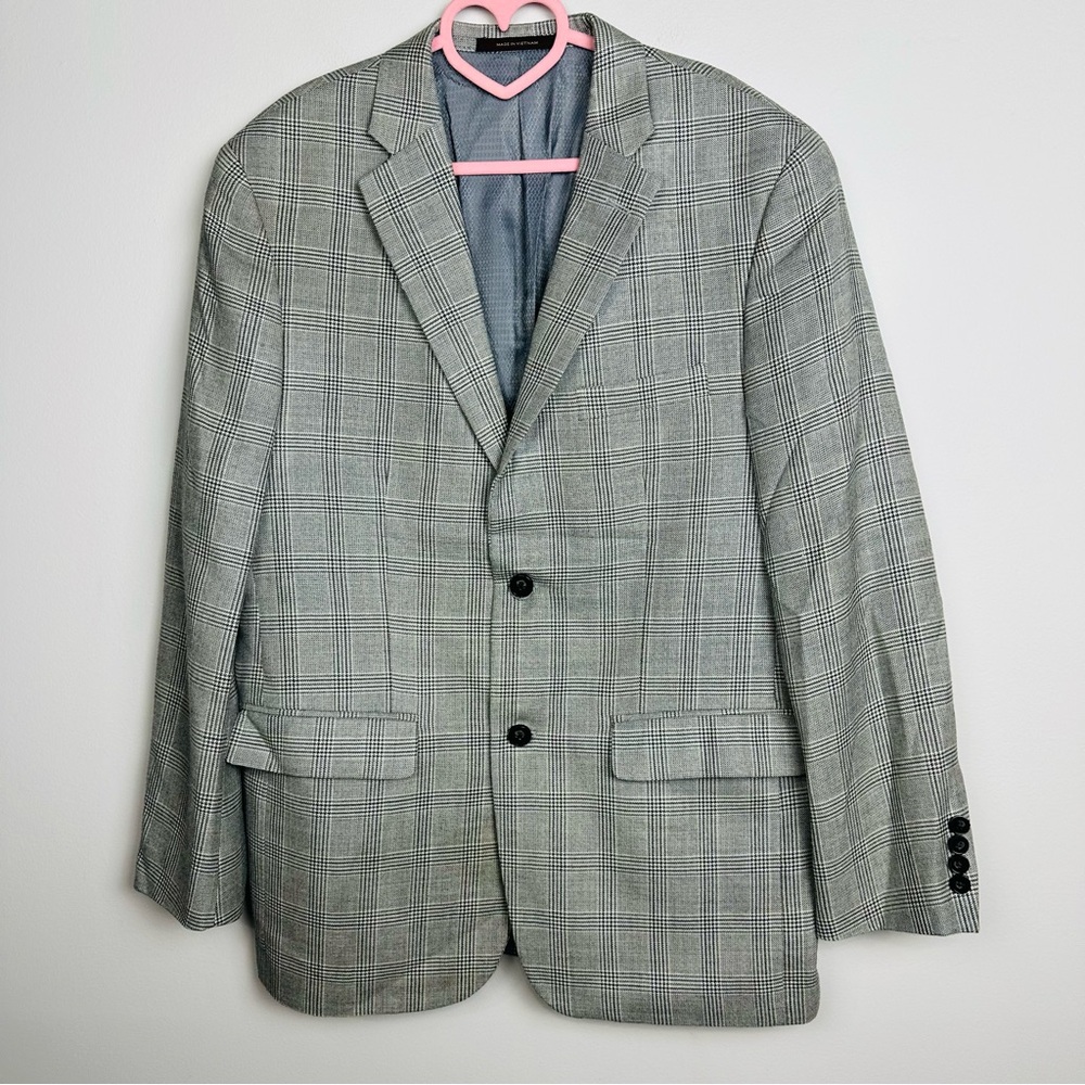 Tasso Elba Classic Gray Checkered Blazer Size 40R
